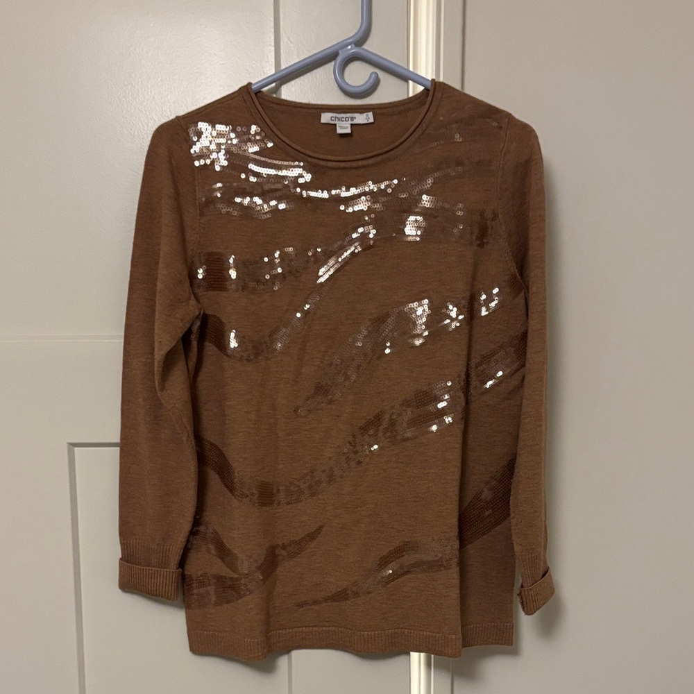 Chicos Brown Sequin Top
